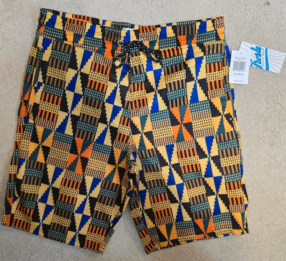 Fresh Prints of Bel-Air Mens Medium Kente African Print Volley Shorts NWT NEW